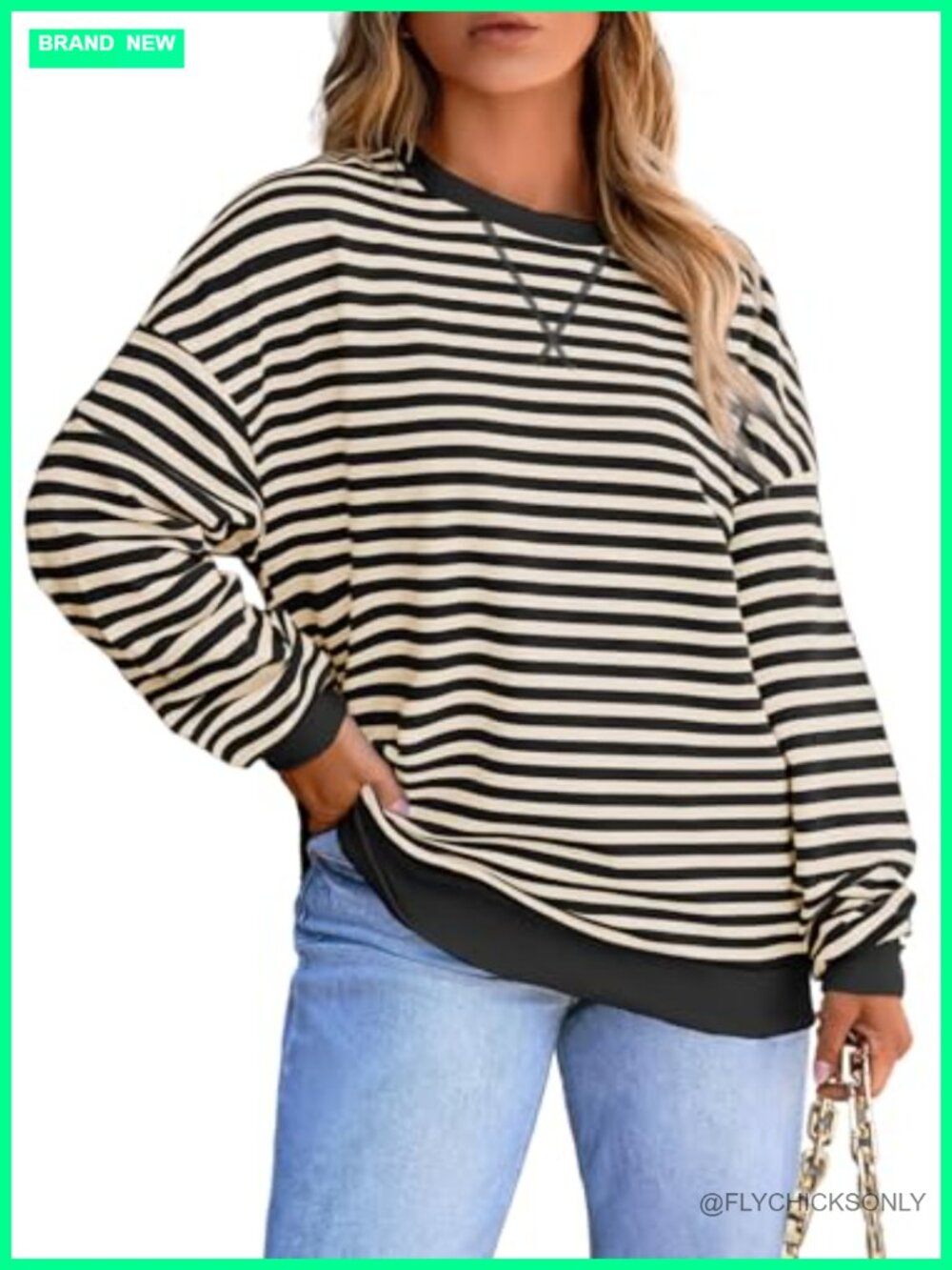 Plus Size Striped Color Block Crewneck Sweatshirt Loose Fit Casual Pullover